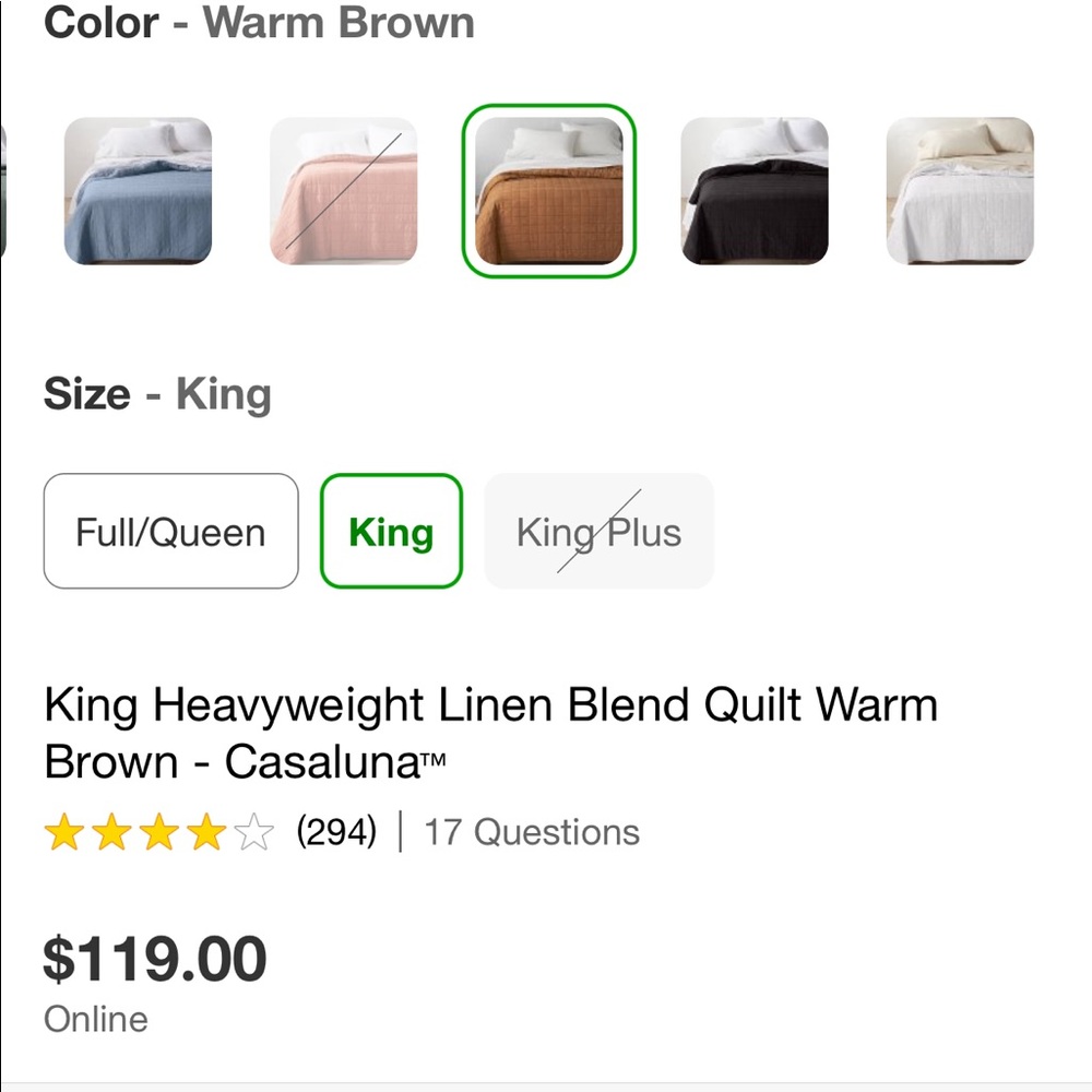 Casaluna quilt warm brown heavyweight quilt